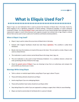 what is eliquis used for eliquis 5 mg is an oral