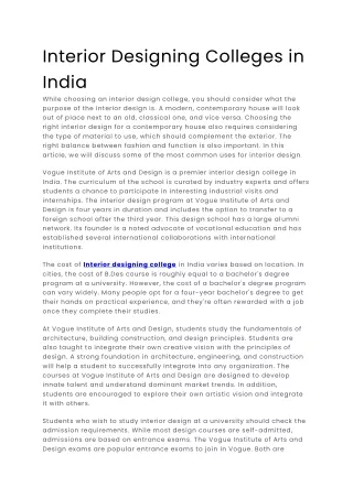 interior designing colleges in india while