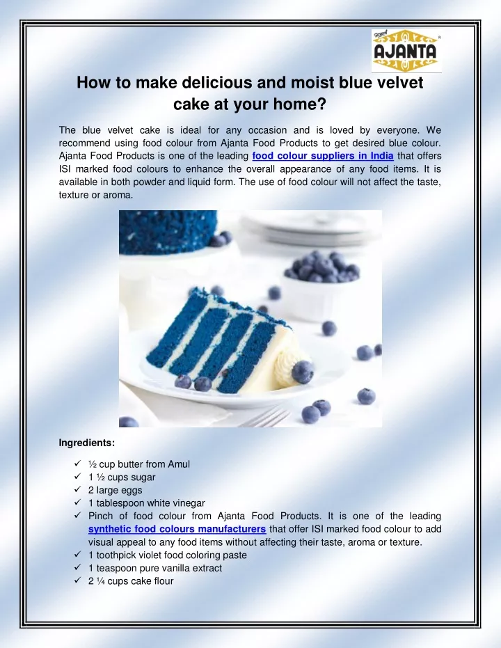 how to make delicious and moist blue velvet cake