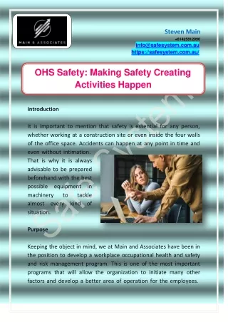 Making Safety Creating Activities Happen