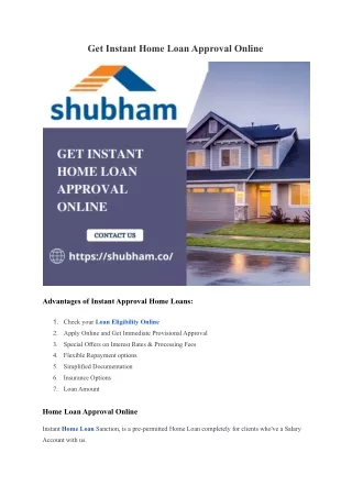 Get Instant Home Loan Approval Online