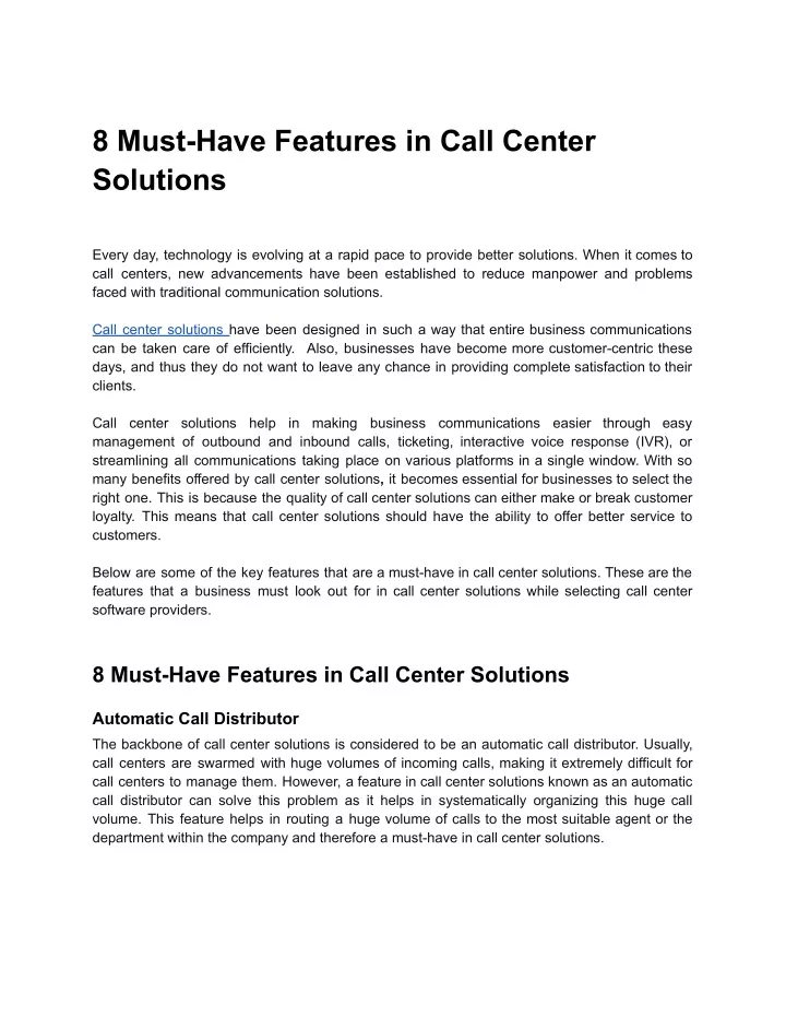 8 must have features in call center solutions