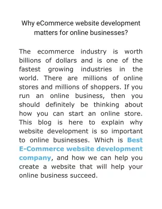 why ecommerce website development matters
