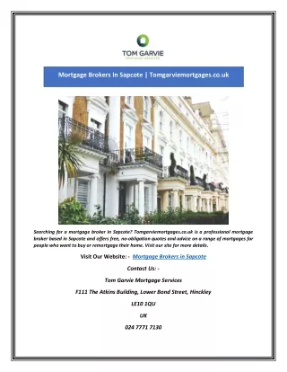 Mortgage Brokers In Sapcote | Tomgarviemortgages.co.uk