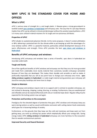why upvc is the standard cover for home