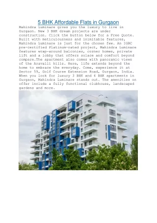 5 bhk affordable flats in gurgaon mahindra