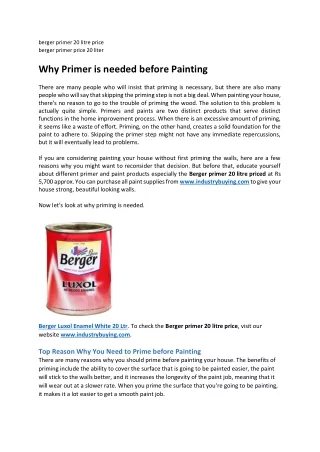 berger primer 20 litre price berger primer price