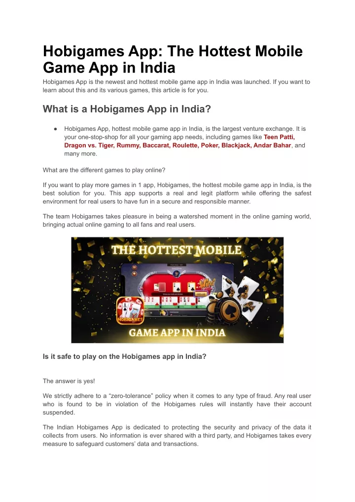 hobigames app the hottest mobile game