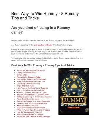 best way to win rummy 8 rummy tips and tricks