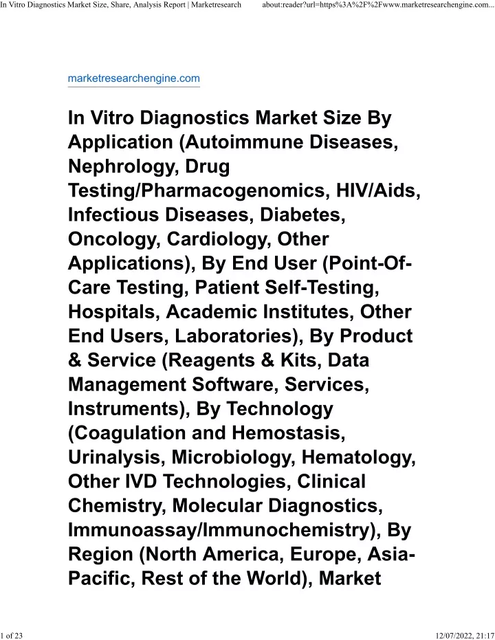 in vitro diagnostics market size share analysis