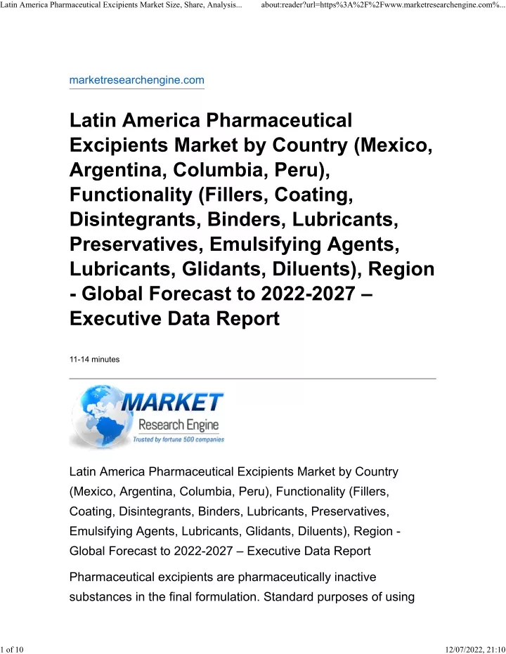 latin america pharmaceutical excipients market