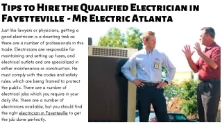 Tips to Hire the Qualified Electrician in Fayetteville at  Mr Electric Atlanta