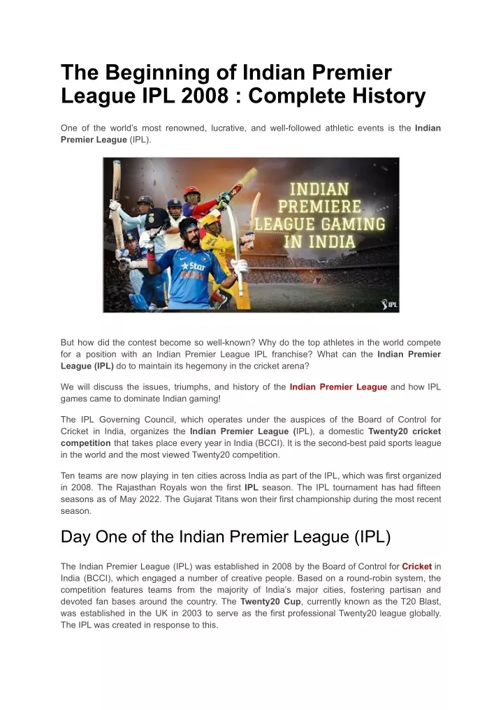 the beginning of indian premier league ipl 2008