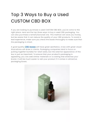 Top 3 Ways to Buy a Used CUSTOM CBD BOX