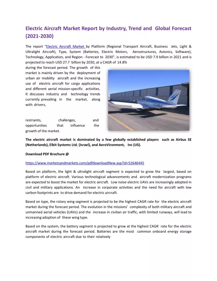 electric aircraft market report by industry trend