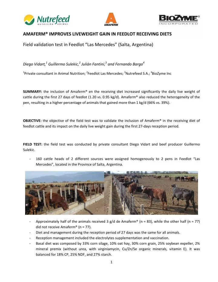 amaferm improves liveweight gain in feedlot