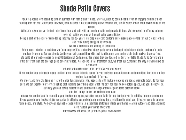 shade patio covers