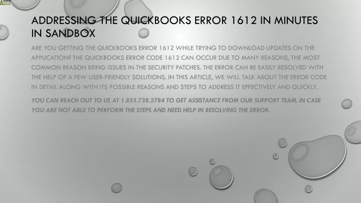 addressing the quickbooks error 1612 in minutes in sandbox