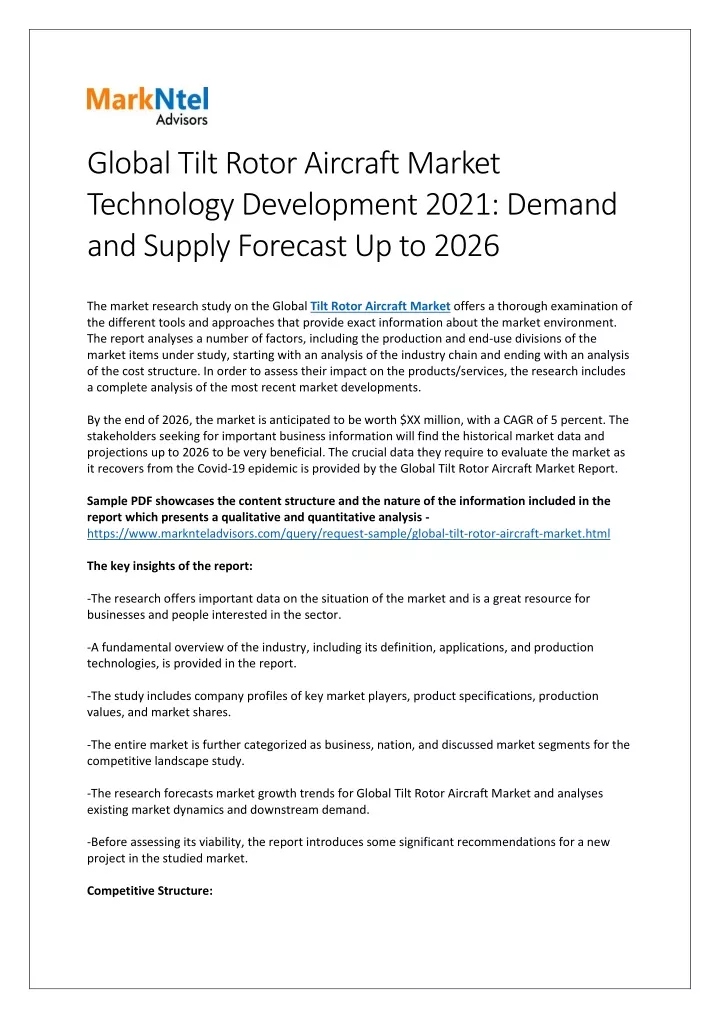 global tilt rotor aircraft market technology