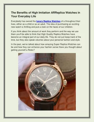 The Benefits of High Imitation ARReplica Watches in Your Everyday Life