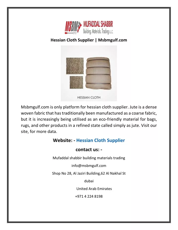 hessian cloth supplier msbmgulf com