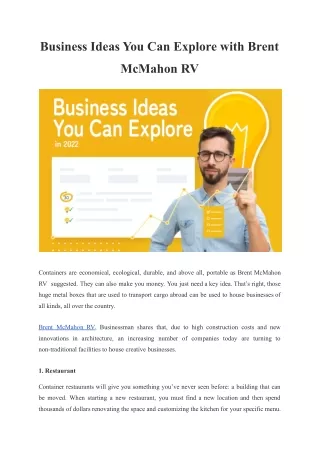 business ideas you can explore with brent