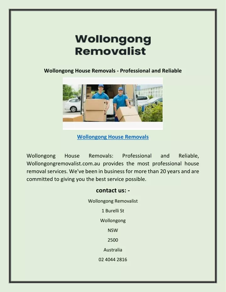 wollongong house removals professional