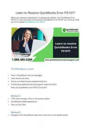 Learn to Resolve QuickBooks Error PS107
