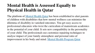 Mental Health is Assessed Equally to Physical Health in Qatar