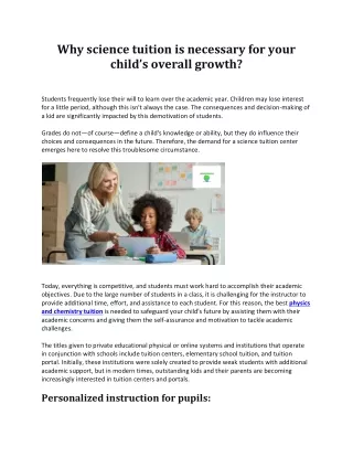 Why Science Tuition Is Necessary for Your Child’s Overall Growth?