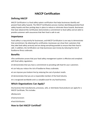 h a c c p certification
