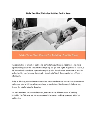 make your ideal choice for bedding quality sleep