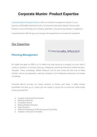 Corporate Munim- Product Expertise