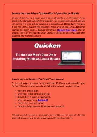 Resolve the Issue Where Quicken Wont open