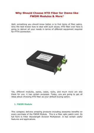 why should choose htd fiber for items like fwdm