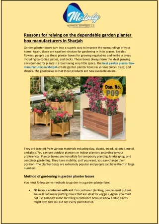 Reasons for relying on the dependable garden planter box manufacturers in Sharja