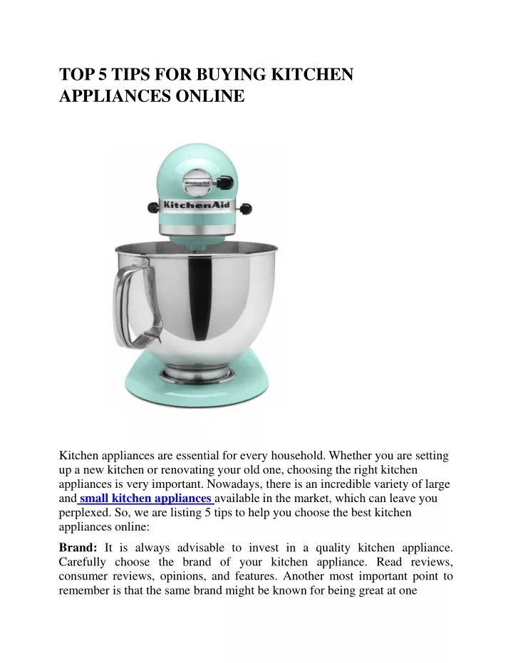 top 5 tips for buying kitchen appliances online