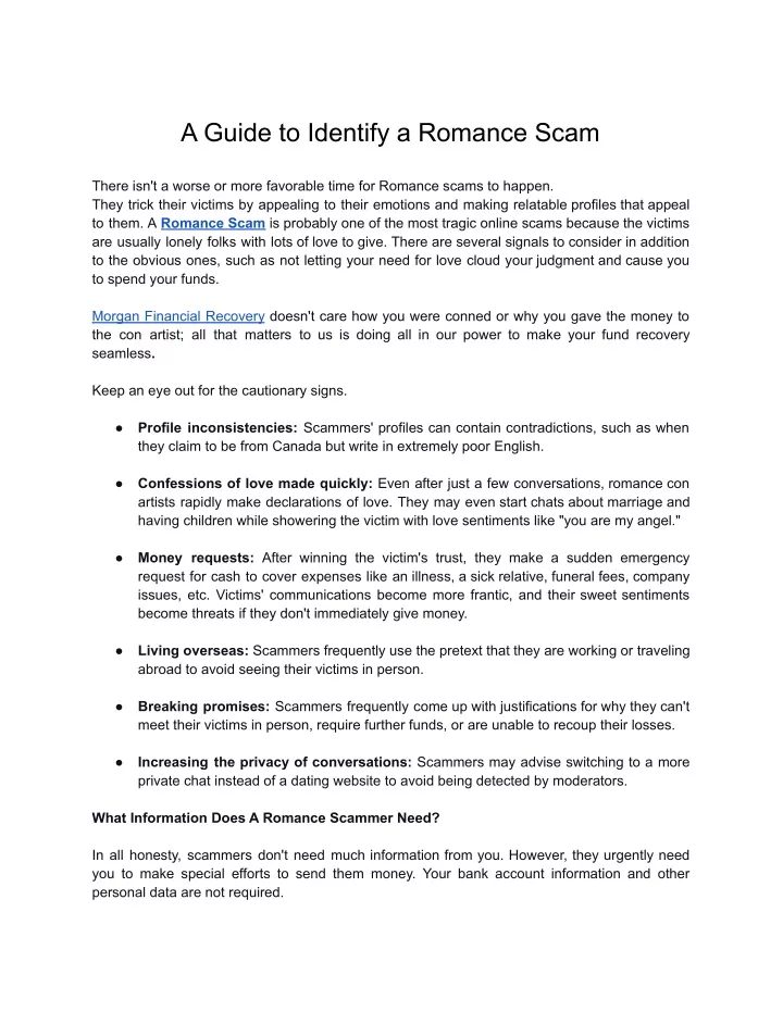 a guide to identify a romance scam