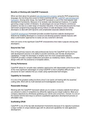 benefits of working with cakephp framework when