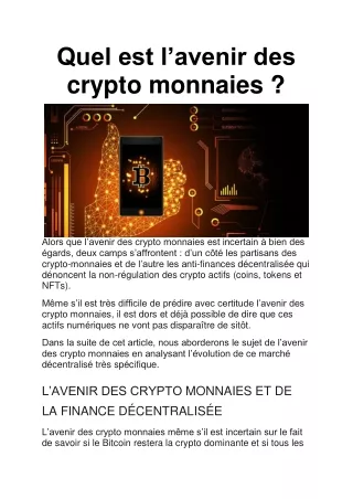 Avenir des crypto monnaies : comment dans 10 ans ?