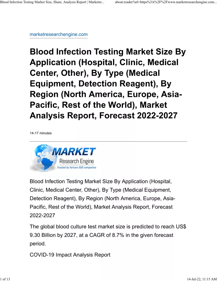 blood infection testing market size share