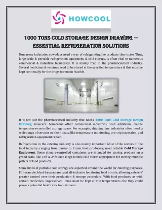 1000 Tons Cold Storage Design Drawing — Essential Refrigeration Solutions