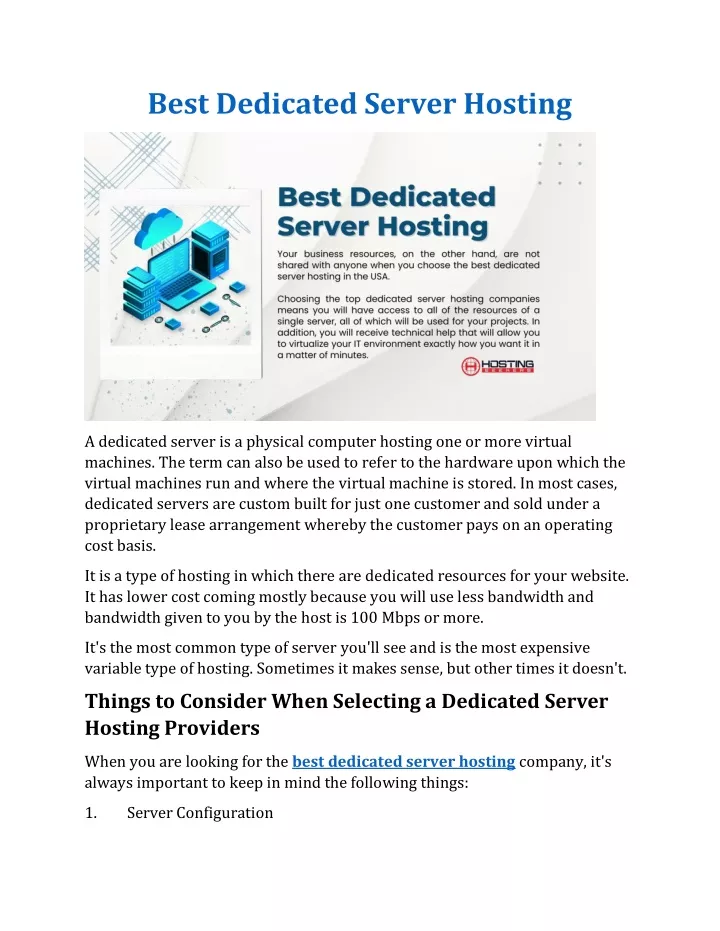 best dedicated server hosting