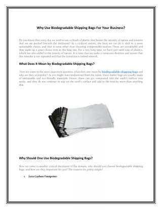 Why Use Biodegradable Shipping Bags For Your Business