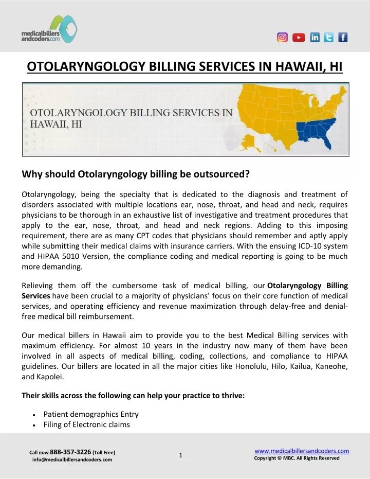 otolaryngology billing services in hawaii hi