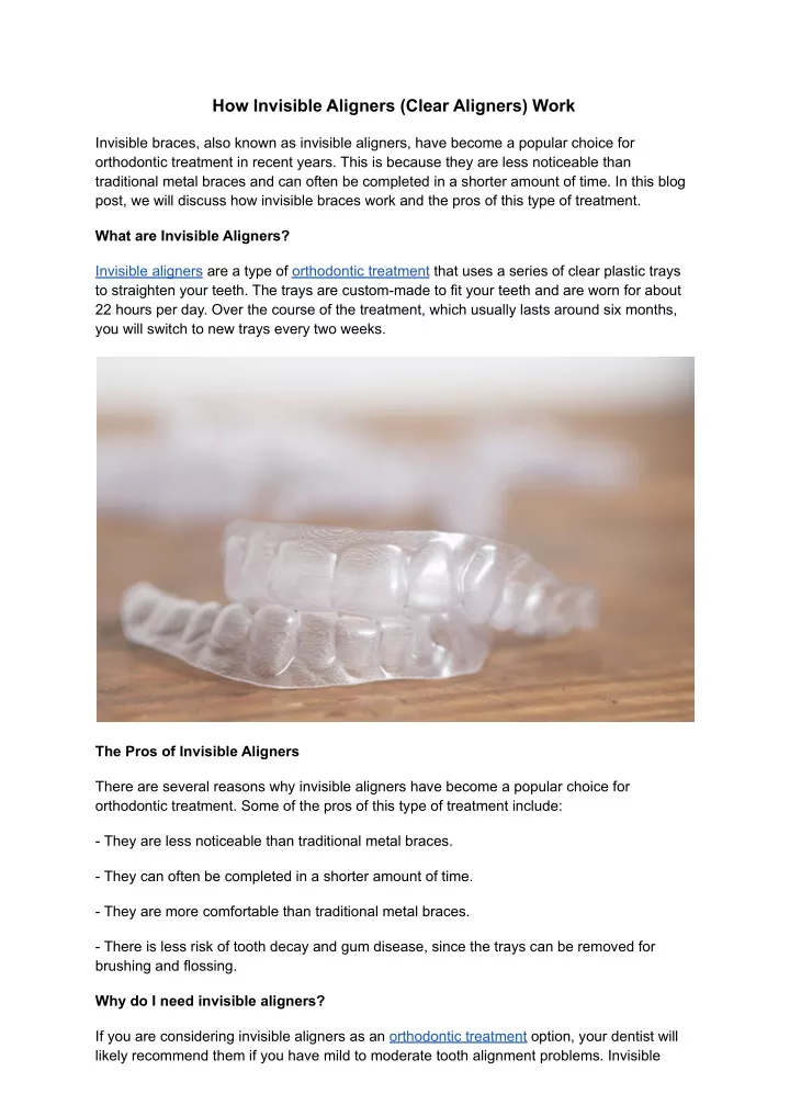 how invisible aligners clear aligners work