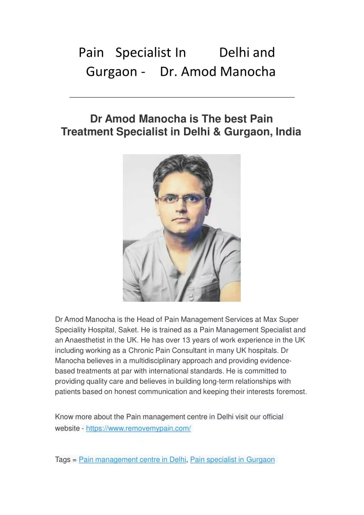 pain specialist in delhi and gurgaon dr amod manocha