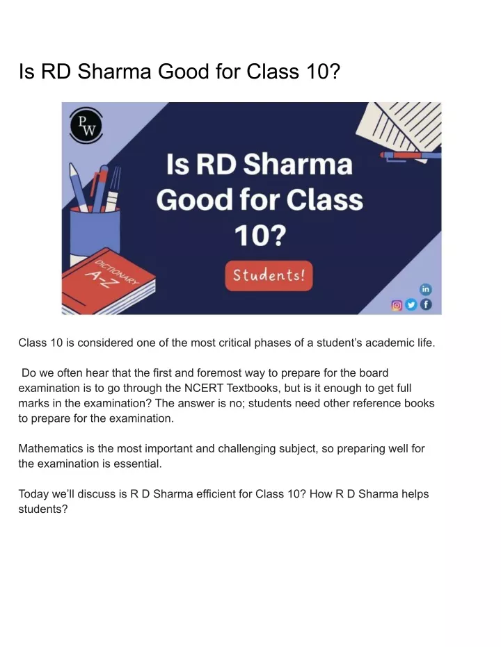 is rd sharma good for class 10
