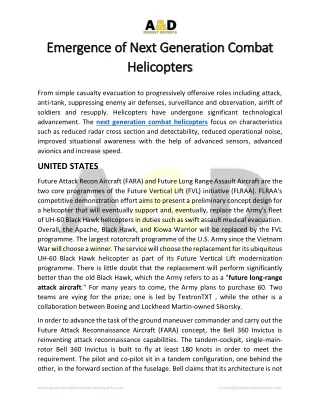emergence of next generation combat emergence