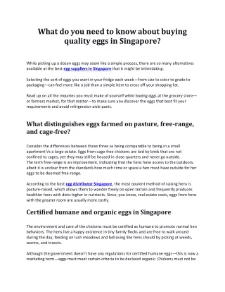 What Do You Need to Know About Buying Quality Eggs in Singapore?